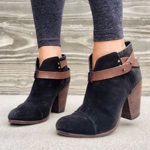 Rag & Bone Harrow Ankle Boot in Black Suede Brown Straps